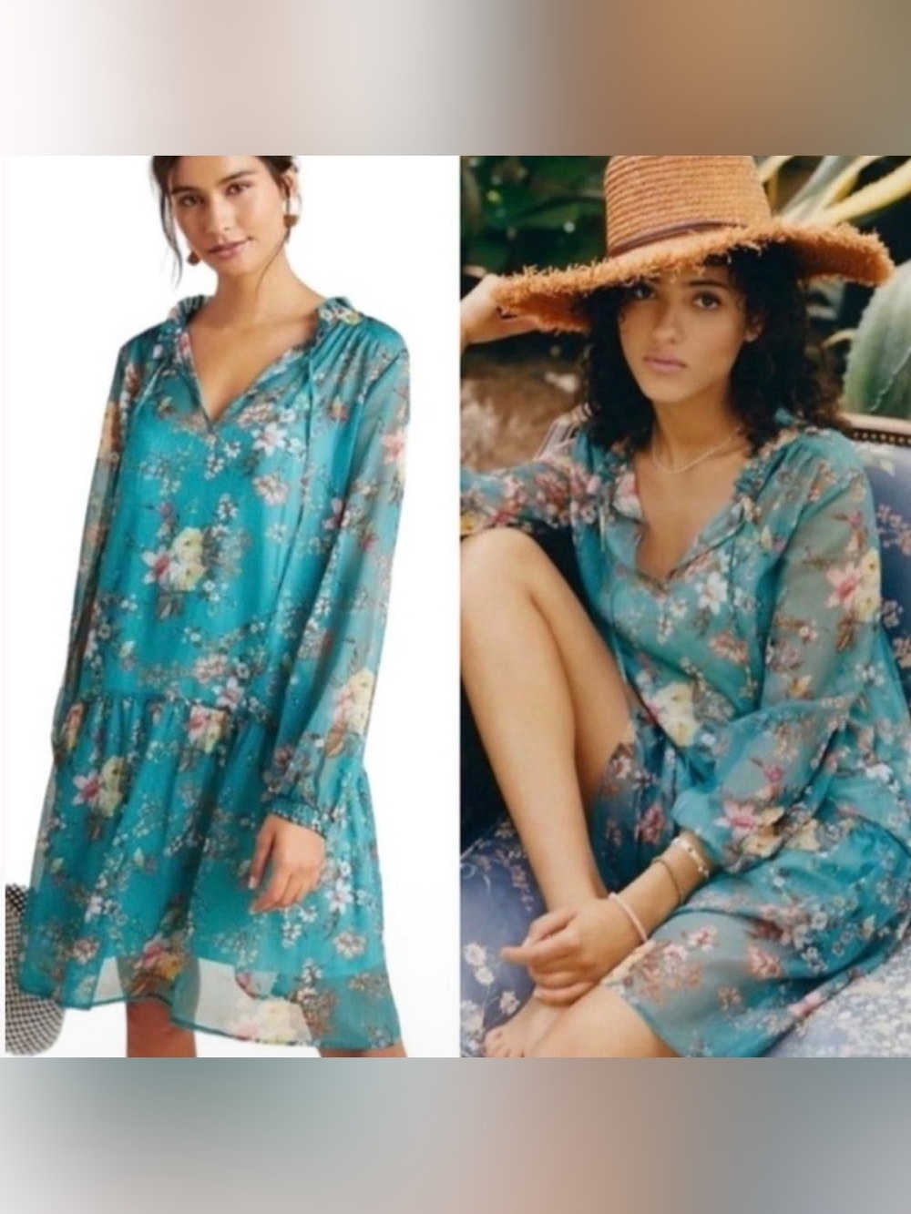 Maeve Anthropologie Emmy Teal Floral Tunic Dress size XXS Petite